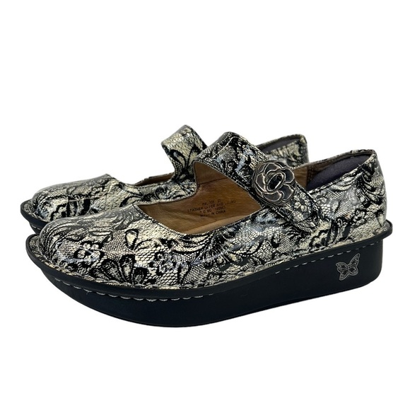 Alegria Paloma Women's Black & Beige Lace Mary Jane Shoes - Picture 3 of 16